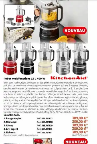 Mathon Robot multifonction 3,1l 400 w kitchenaid offre