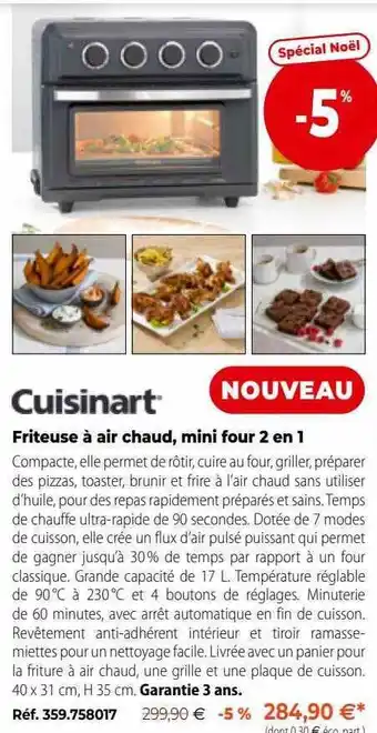 Mathon Friteuse à air chaud, mini four 2 en 1 cuisinart offre