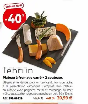 Plateau à fromage carré + 2 couteaux lebrun