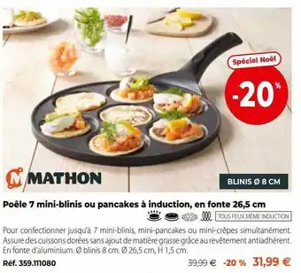 Mathon Poêle 7 mini-blinis ou pancakes à induction, en fonte 26,5 cm mathon offre