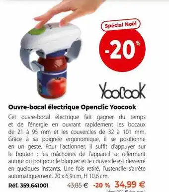 Mathon Ouvre-bocal électrique openclic yoocook offre