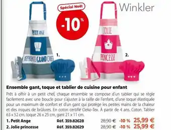 Mathon Ensemble gant, toque et tablier de cuisine pour enfant winkler offre