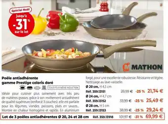 Poêle antiadhérente gamme prestige coloris doré mathon