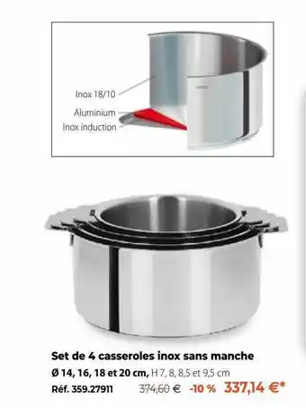 Mathon Set de 4 casseroles inox sans manche offre