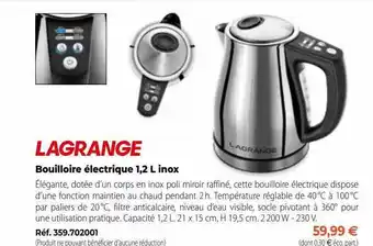 Mathon Lagrange bouilloire électrique inox offre