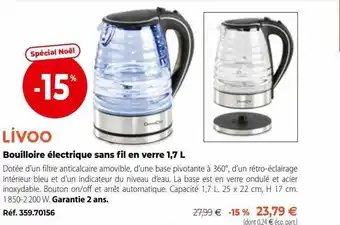 Mathon Livoo bouilloire électrique sans fil en verre offre
