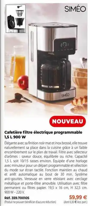 Cafetière filtre électrique programmable