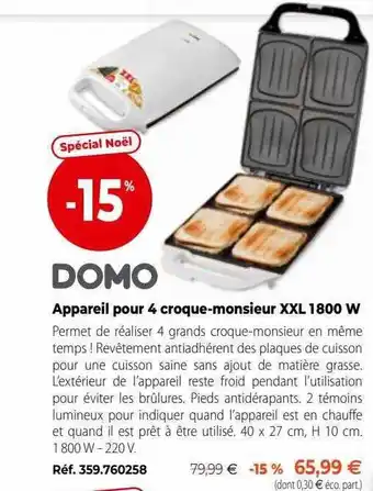 Mathon Domo appareil pour 4 croque-monsieur xxl offre