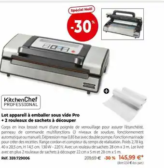 Mathon Lot appareil à emballer sous vide pro + 2 rouleaux de sachets à découper kitchenchef professional offre