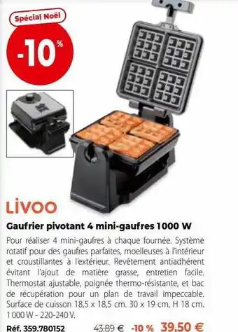 Livoo gaufrier pivotant 4 mini-gaufres