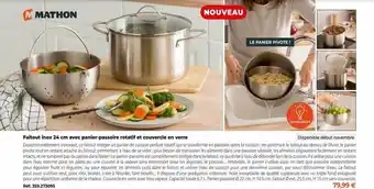Mathon Faitout en inox 24 cm avec panier-passoire rotatif et couvercle en verre offre
