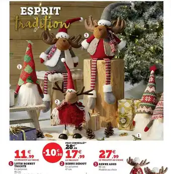 Super U Lutin bonnet tricote, renne debout, renne assis offre