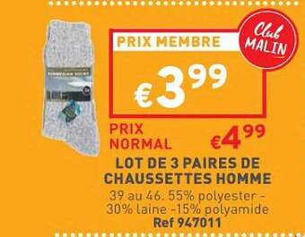 Trafic Lot de 3 paires de chaussettes homme offre