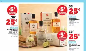 Hyper U Whisky blend français lou gal 40° alb wine, armagnac dom barnabay 5 ans 40° alb wine, gin audace à la française 40° alb wine offre