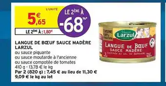 Intermarché Contact Langue de bœuf sauce madère larzul offre