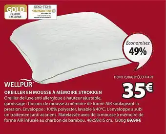JYSK Oreiller en mousse à mémoire strokken wellpur offre