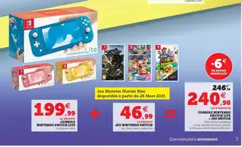 Super U Console Nintendo Switch Lite, Jeu Nintendo Switch, Console Nintendo Switch Lite + Jeu Switch offre