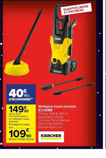 Carrefour Market Aspirateur Haute Pression K3 Home offre