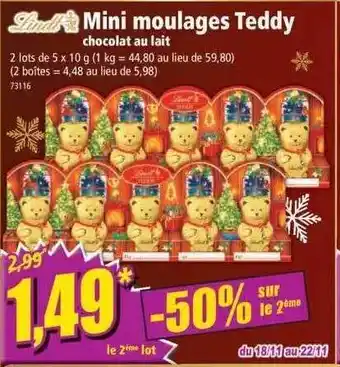 Norma Mini moulages teddy chocolat au lait lindt offre
