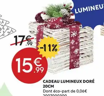Maxi Bazar Cadeau lumineux doré 20 cm offre