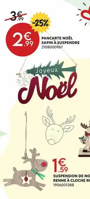 Maxi Bazar Pancarte noël sapin à suspendre, suspension de noël renne à cloche offre