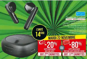 Géant Casino Ryght écouteur sans fil alfa noir offre