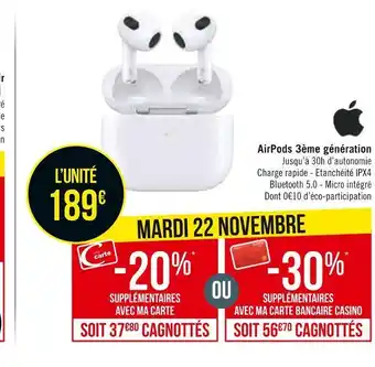 Géant Casino Apple airpods 3ème génération offre