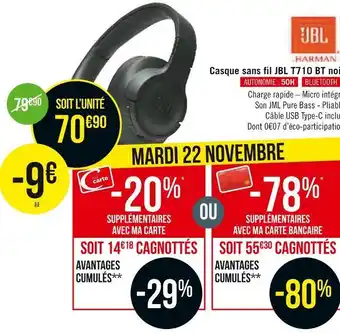 Géant Casino Jbl casque sans fil t710 bt noir offre