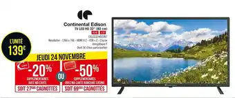 Géant Casino Continental edison tv led hd 32’’ (80 cm) offre