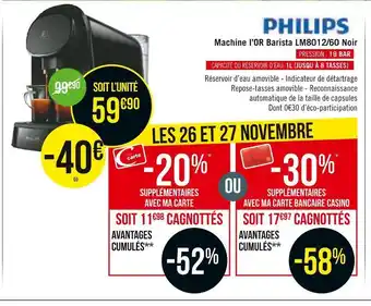 Géant Casino Philips machine l’or barista lm8012/60 noir offre