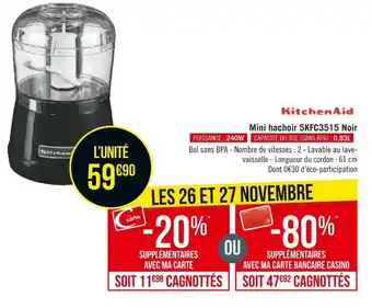 Kitchenaid mini hachoir 5kfc3515 noir