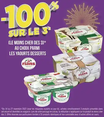 Géant Casino Rians -100% sur le 3e parmi les yaourts desserts de la marque rians offre