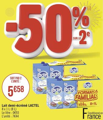 Géant Casino Lactel lait demi-écrémé offre
