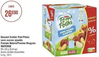 Géant Casino Materne dessert fruitier pom’potes sans sucres ajoutés pomme nature/pomme brugnon offre