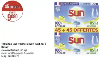 Géant Casino Sun tablettes lave-vaisselle tout-en-1 citron offre