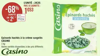 Géant Casino Casino epinards hachés à la crème surgelés offre