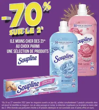 Géant Casino Soupline -70% sur le 2e parmi une sélection de produits soupline offre