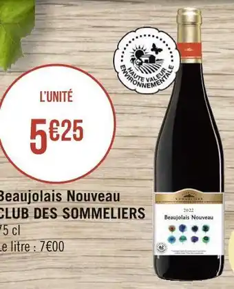 Géant Casino Club des sommeliers aoc beaujolais nouveau sans sulfites ajoutés offre
