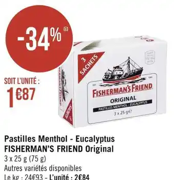 Géant Casino Fisherman’s friend pastilles menthol - eucalyptus original offre