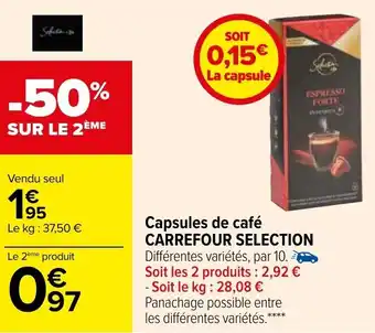Carrefour Capsules de café carrefour selection offre