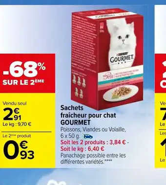 Carrefour Sachets Fraicheur Pour Chat Gourmet offre
