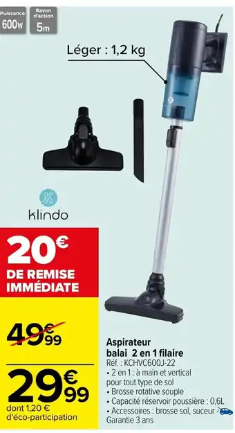 Carrefour Aspirateur Balai 2 En 1 Filaire offre