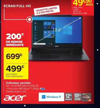 Carrefour Acer Ordinateur Portable offre