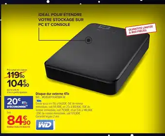 Carrefour Disque dur Externe 4To offre