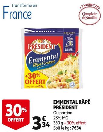 Auchan Supermarché Président emmental râpé offre