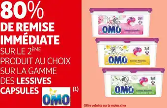 Auchan Supermarché Omo 80% de remise immédiate sur le 2ème produit au choix sur la gamme des lessives capsules omo offre