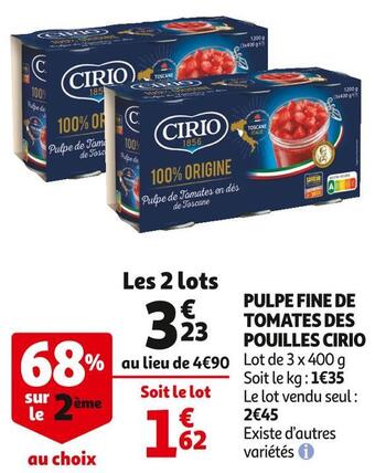 Auchan Supermarché Cirio pulpe fine de tomates des pouilles offre