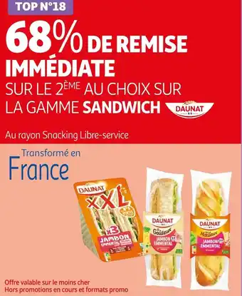 Auchan Daunat 68% de remise immédiate sur le 2ème sur la gamme sandwich daunat offre