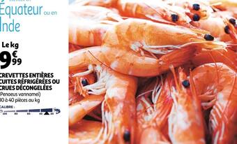 Auchan Crevettes entières cuites réfrigérées ou crues décongelées offre