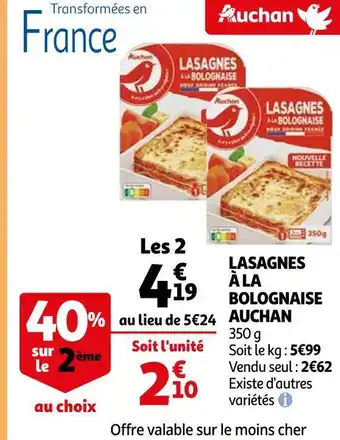 Auchan Auchan lasagnes à la bolognaise offre